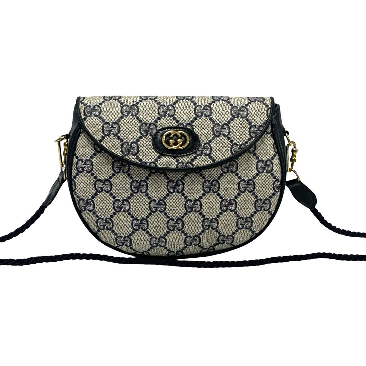 GUCCI Shoulder Bag leather Navy Old Gucci