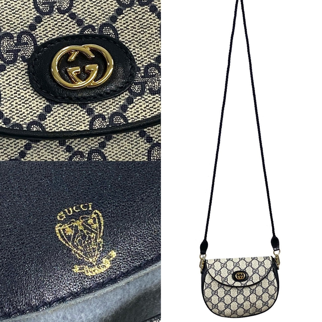 GUCCI Shoulder Bag leather Navy Old Gucci