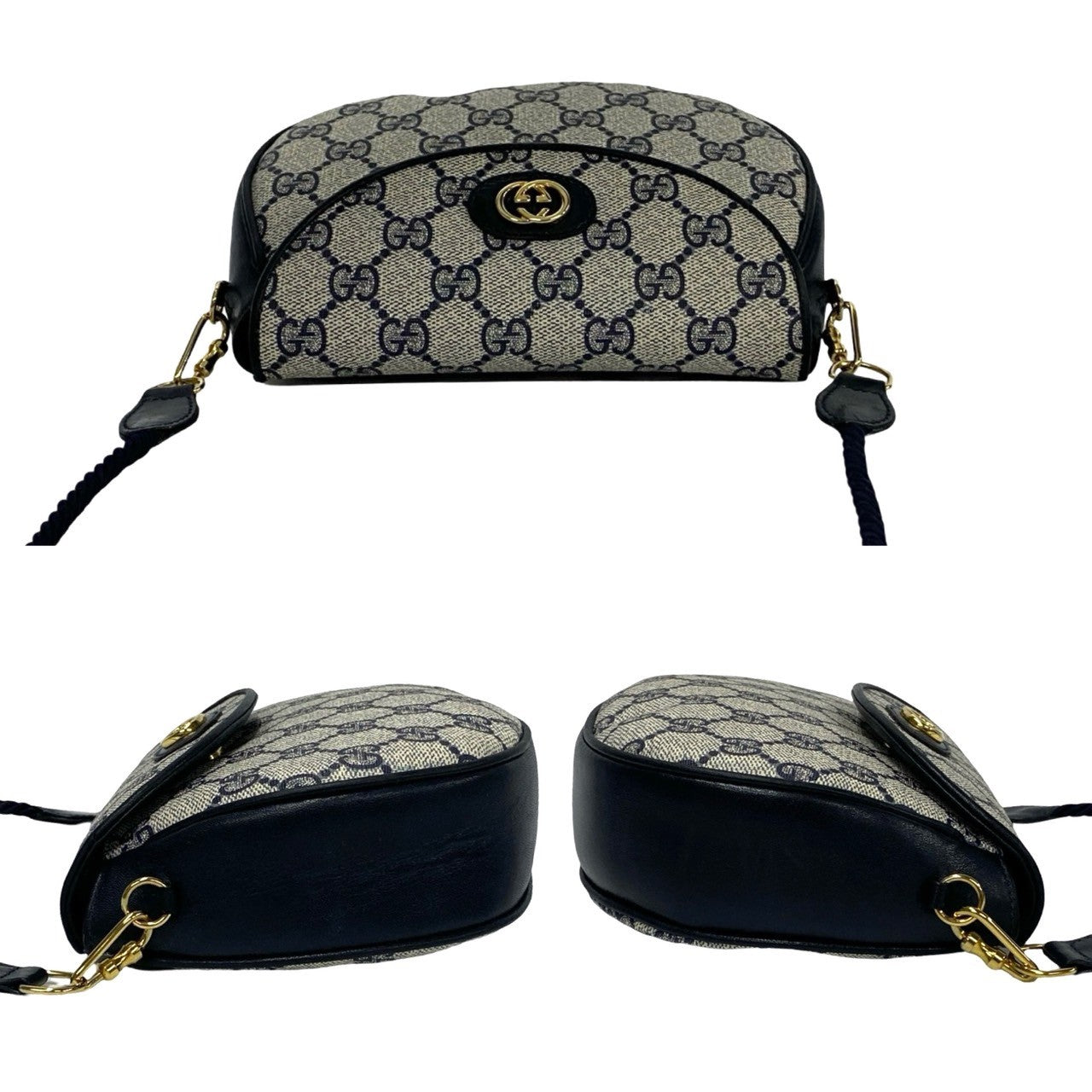 GUCCI Shoulder Bag leather Navy Old Gucci