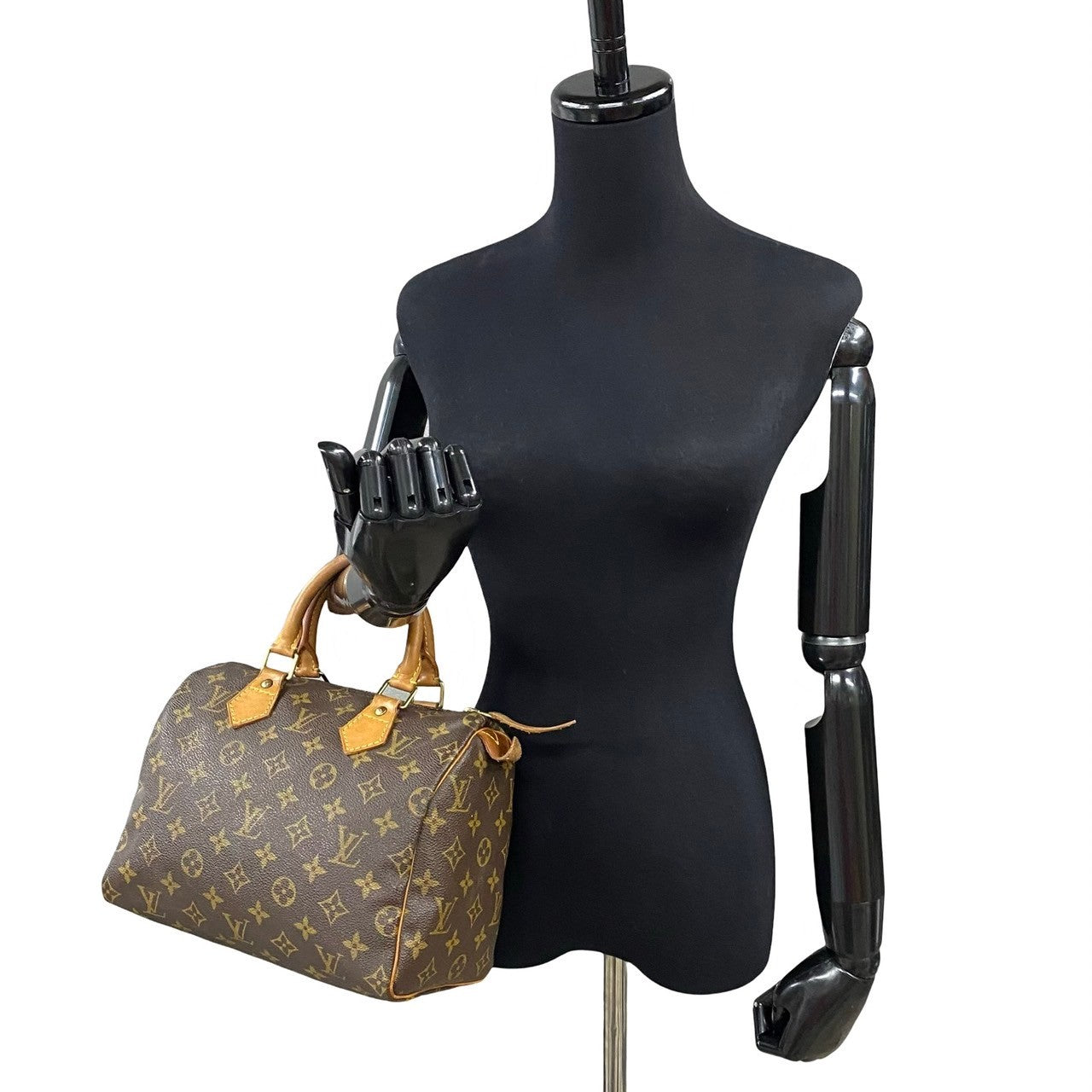 LOUIS VUITTON Boston Duffel bag leather Brown Monogram Speedy 25