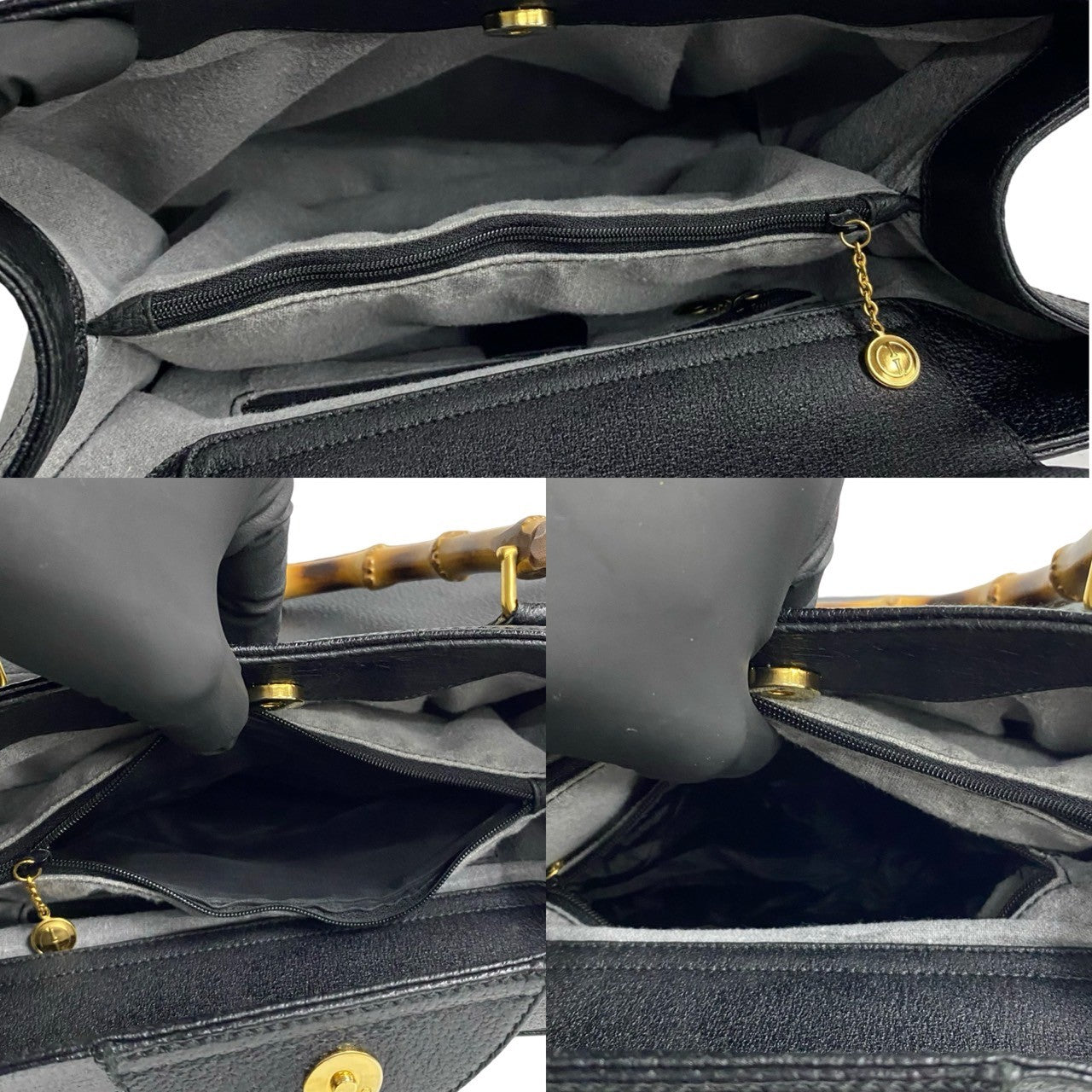 GUCCI Handbag leather black Bamboo