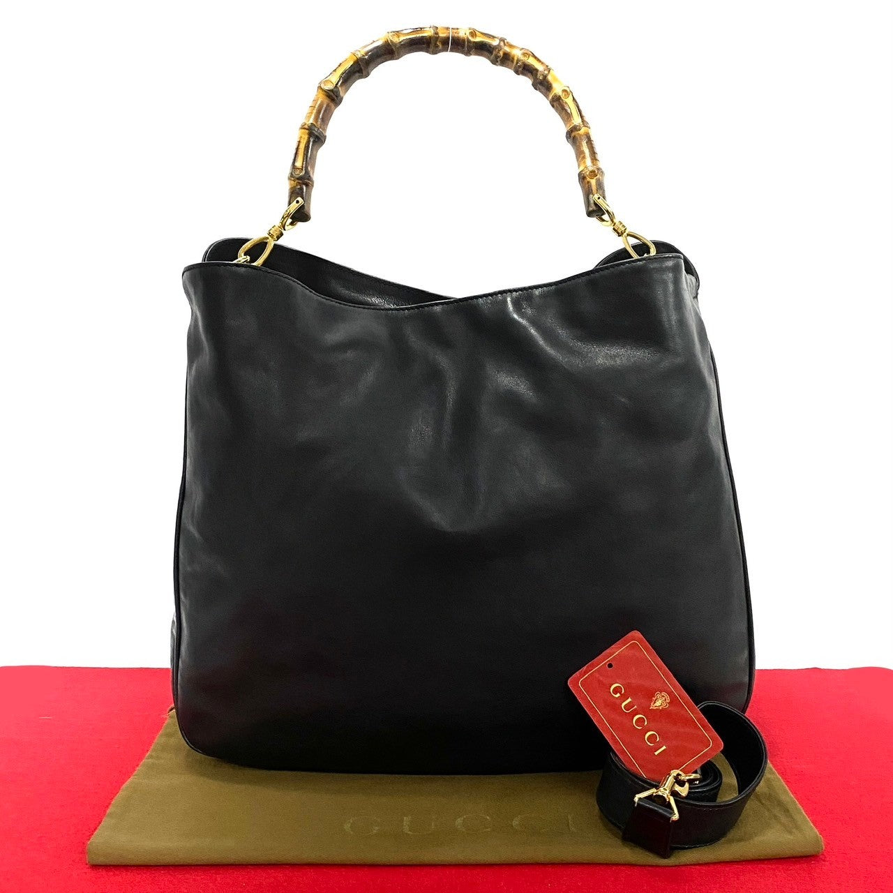 GUCCI Shoulder Bag leather black Bamboo Old Gucci