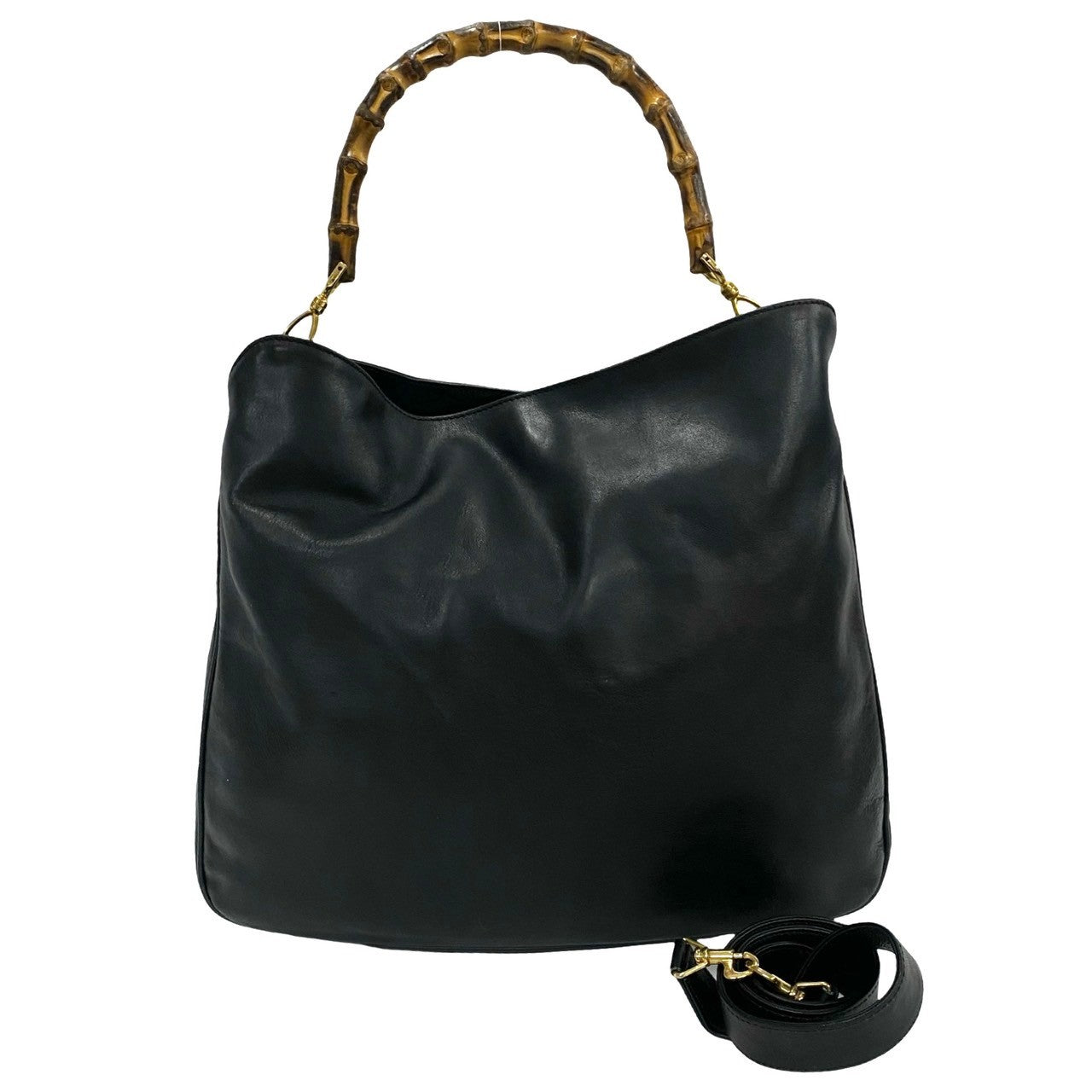 GUCCI Shoulder Bag leather black Bamboo Old Gucci