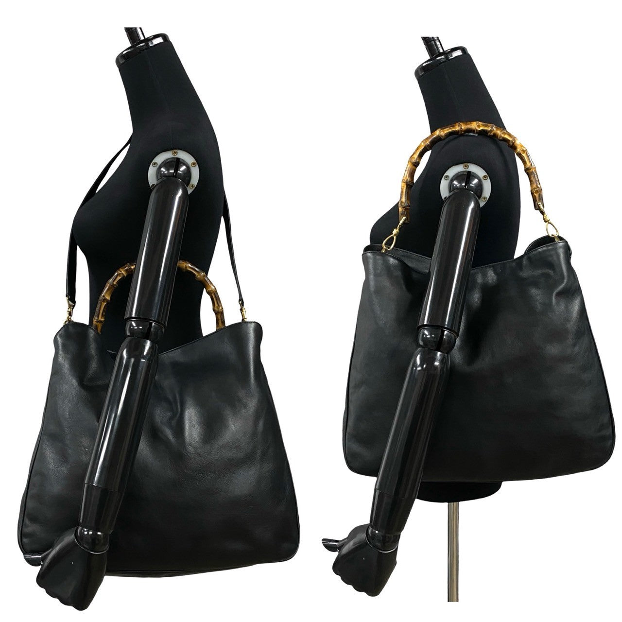 GUCCI Shoulder Bag leather black Bamboo Old Gucci