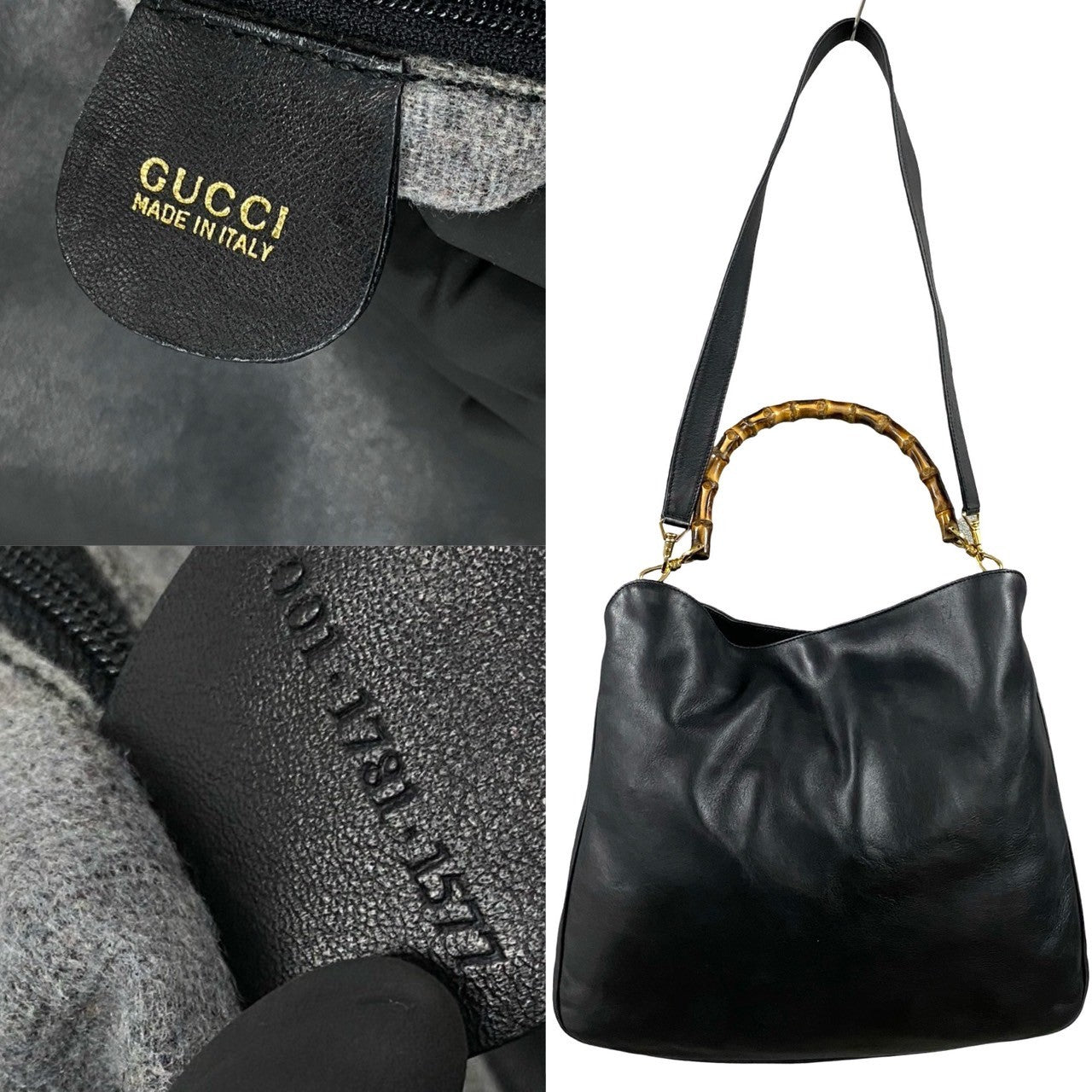 GUCCI Shoulder Bag leather black Bamboo Old Gucci