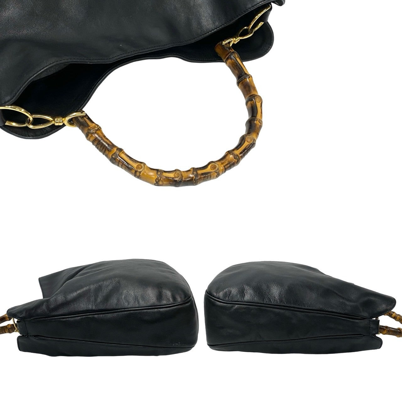 GUCCI Shoulder Bag leather black Bamboo Old Gucci