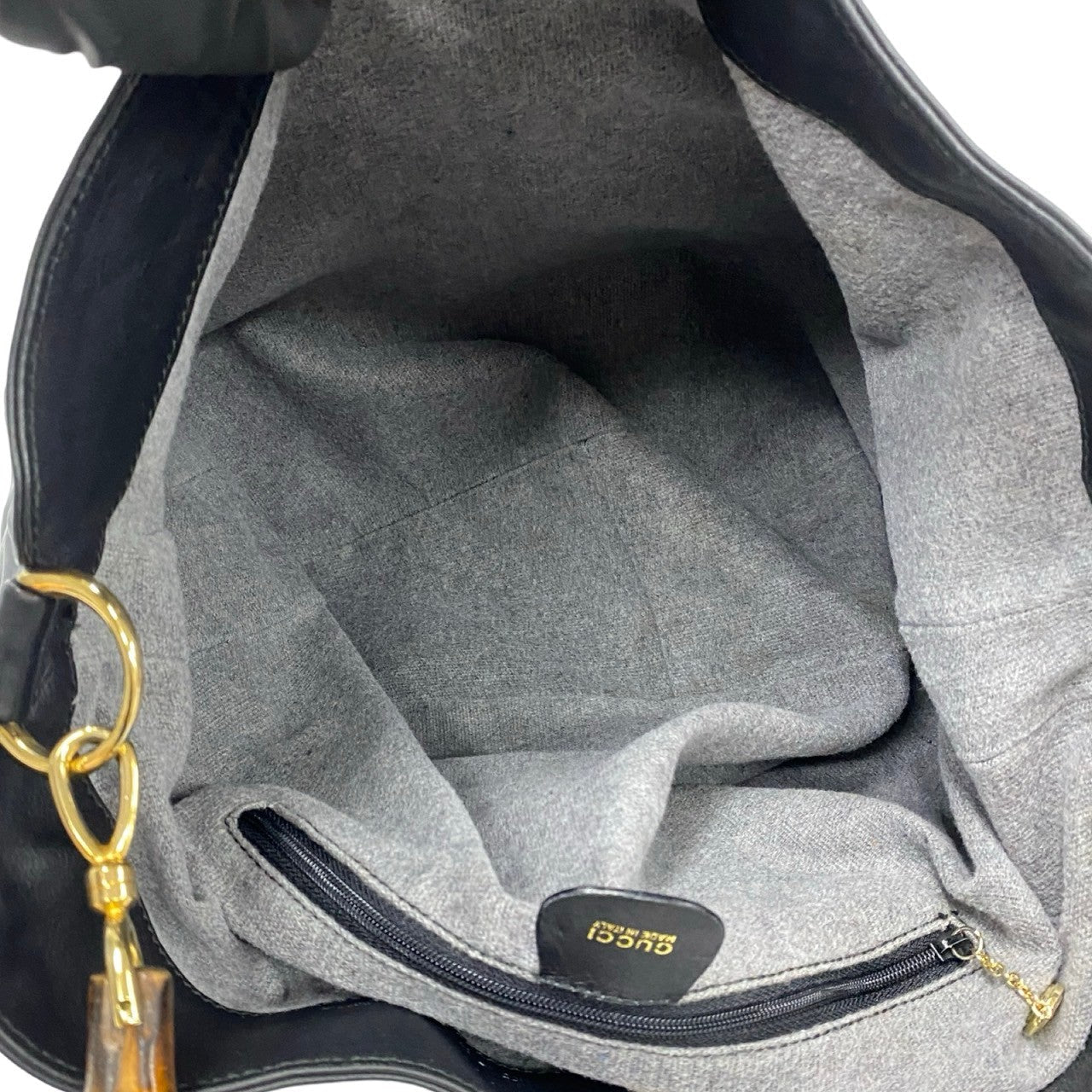 GUCCI Shoulder Bag leather black Bamboo Old Gucci