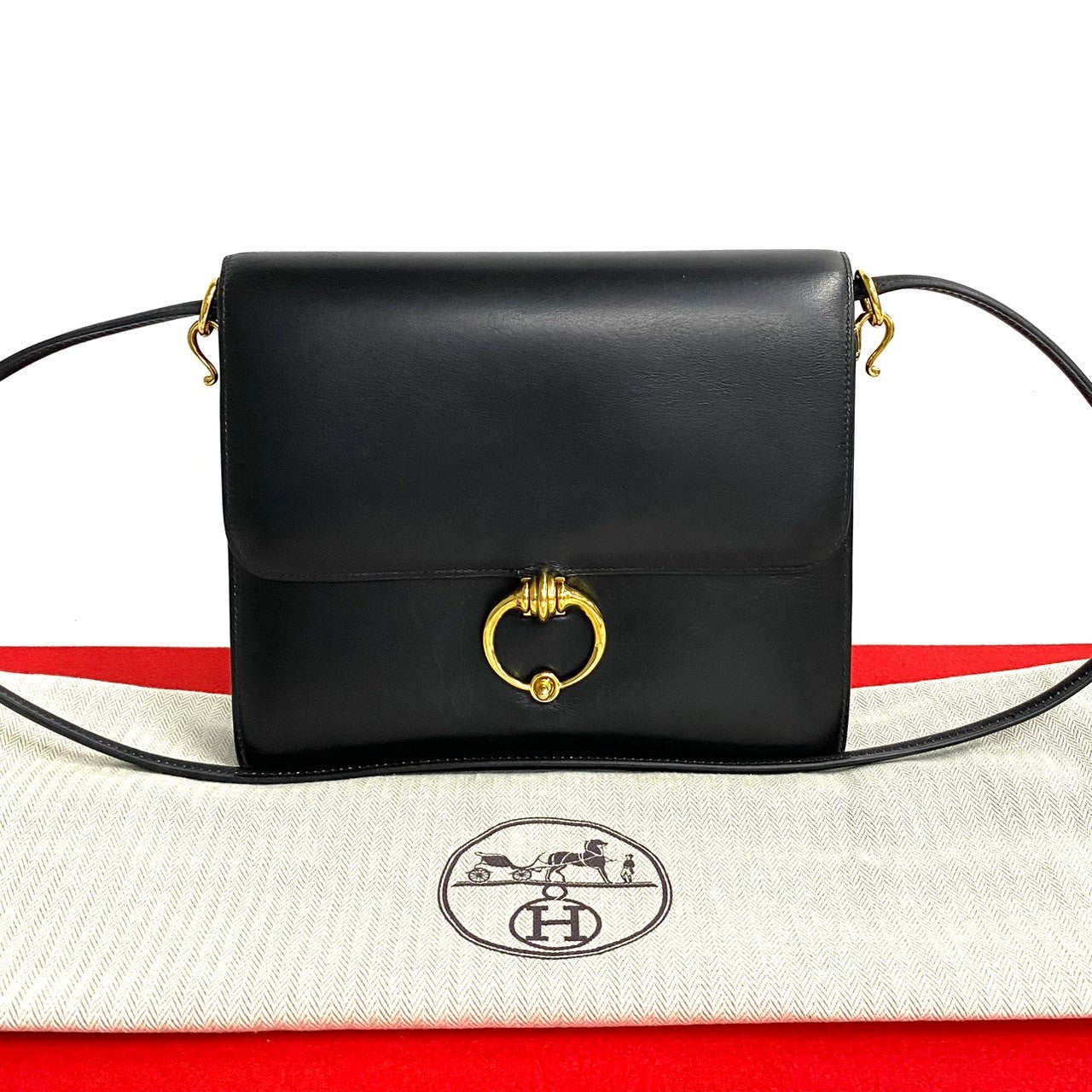 HERMES Shoulder Bag leather black Sexana 22