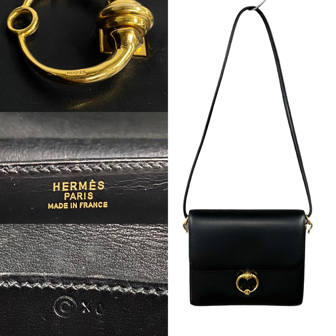 HERMES Shoulder Bag leather black Sexana 22