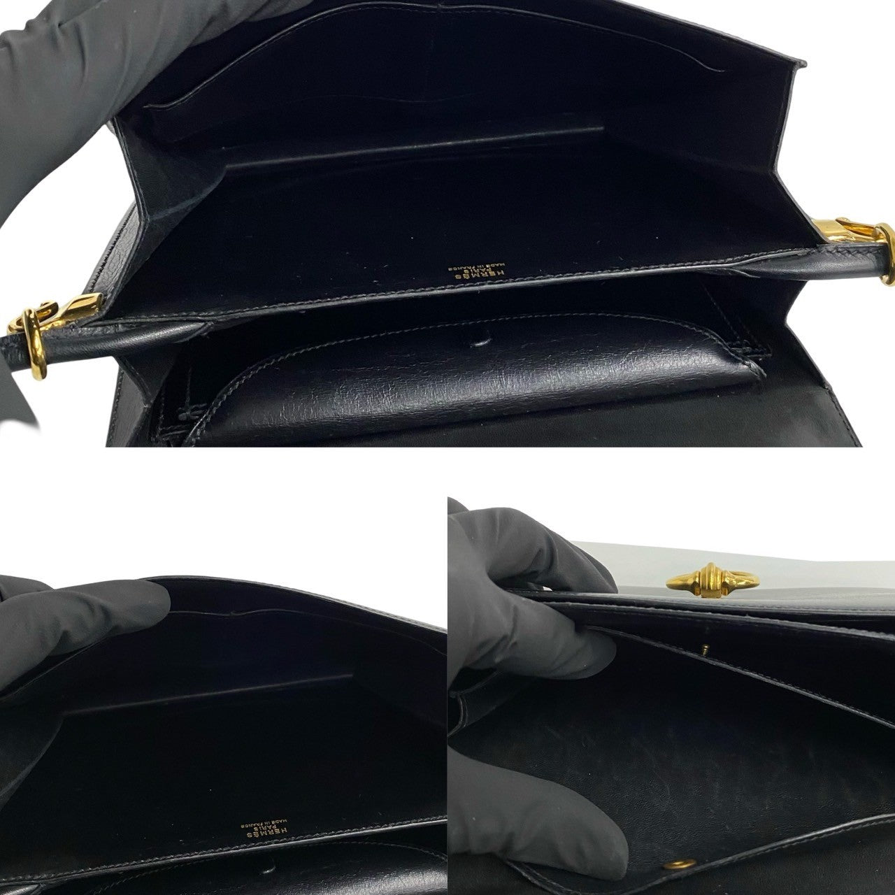 HERMES Shoulder Bag leather black Sexana 22