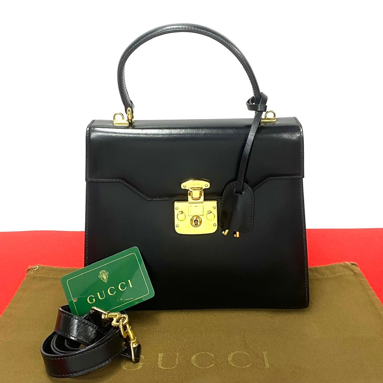 GUCCI Shoulder Bag leather black Ready lock