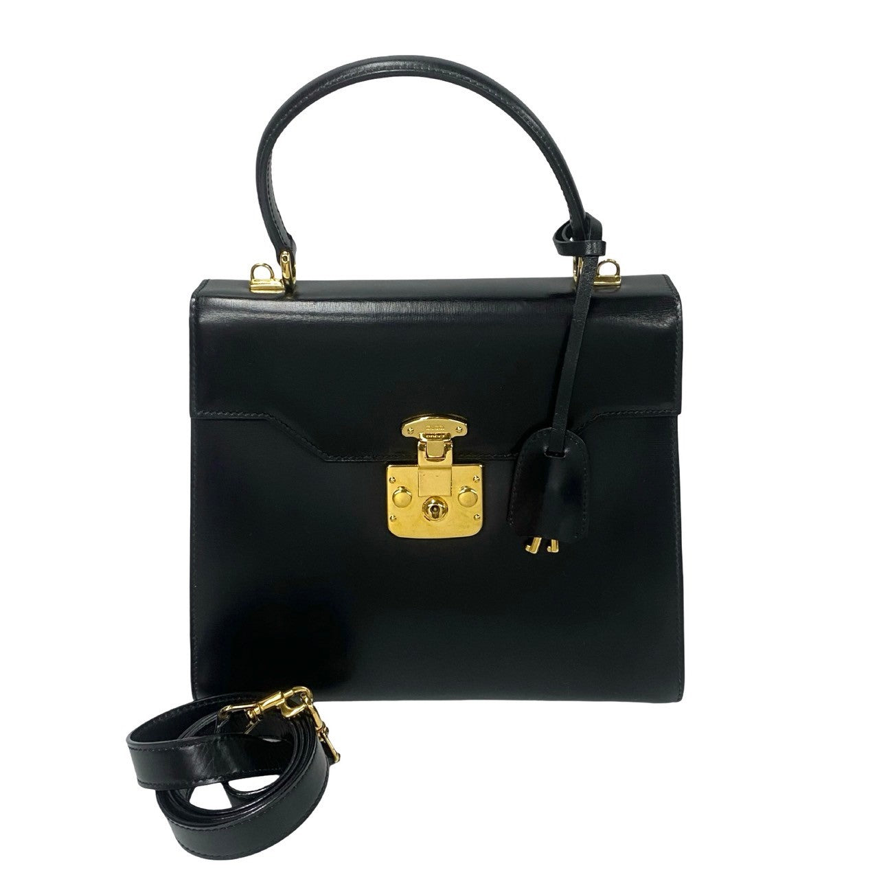 GUCCI Shoulder Bag leather black Ready lock