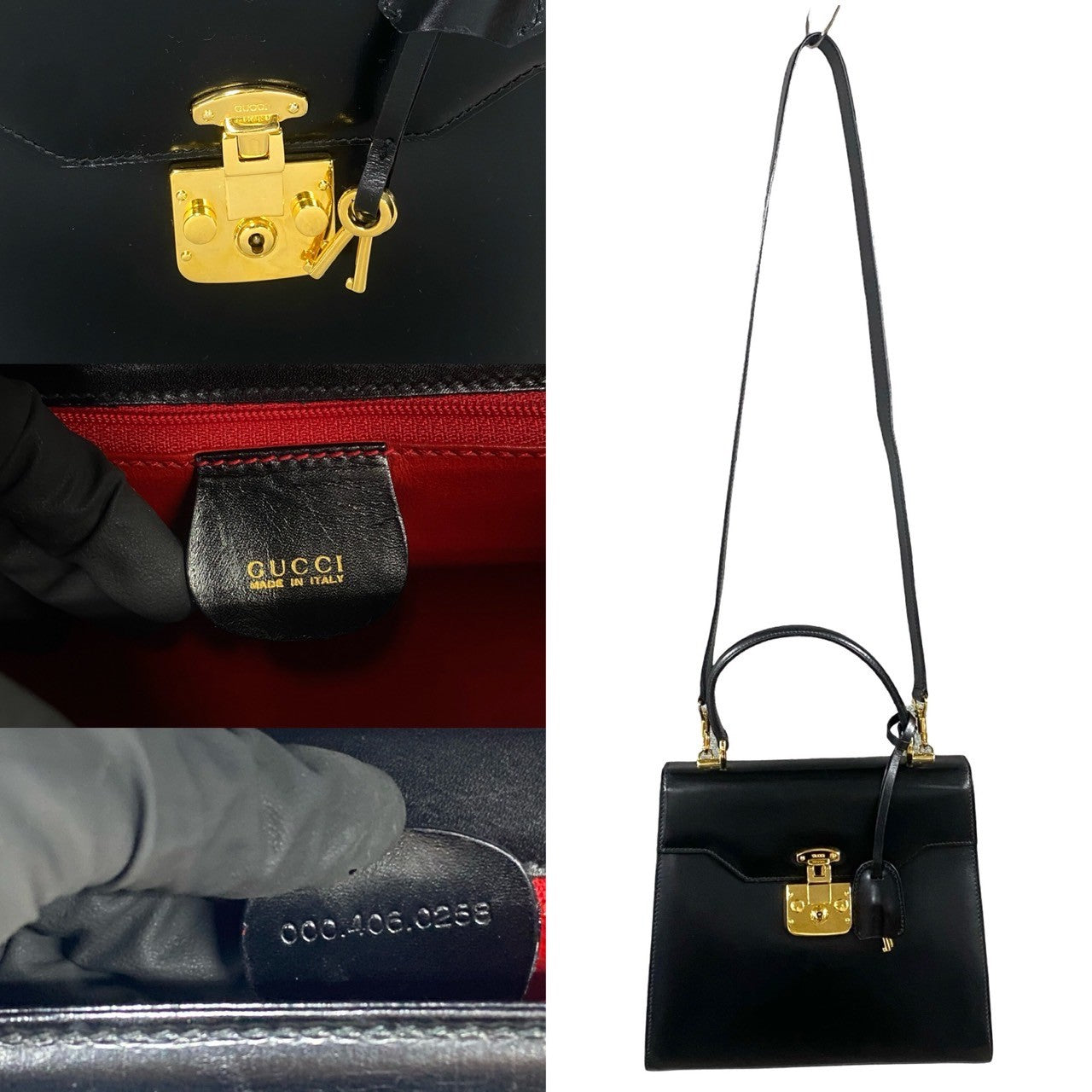 GUCCI Shoulder Bag leather black Ready lock