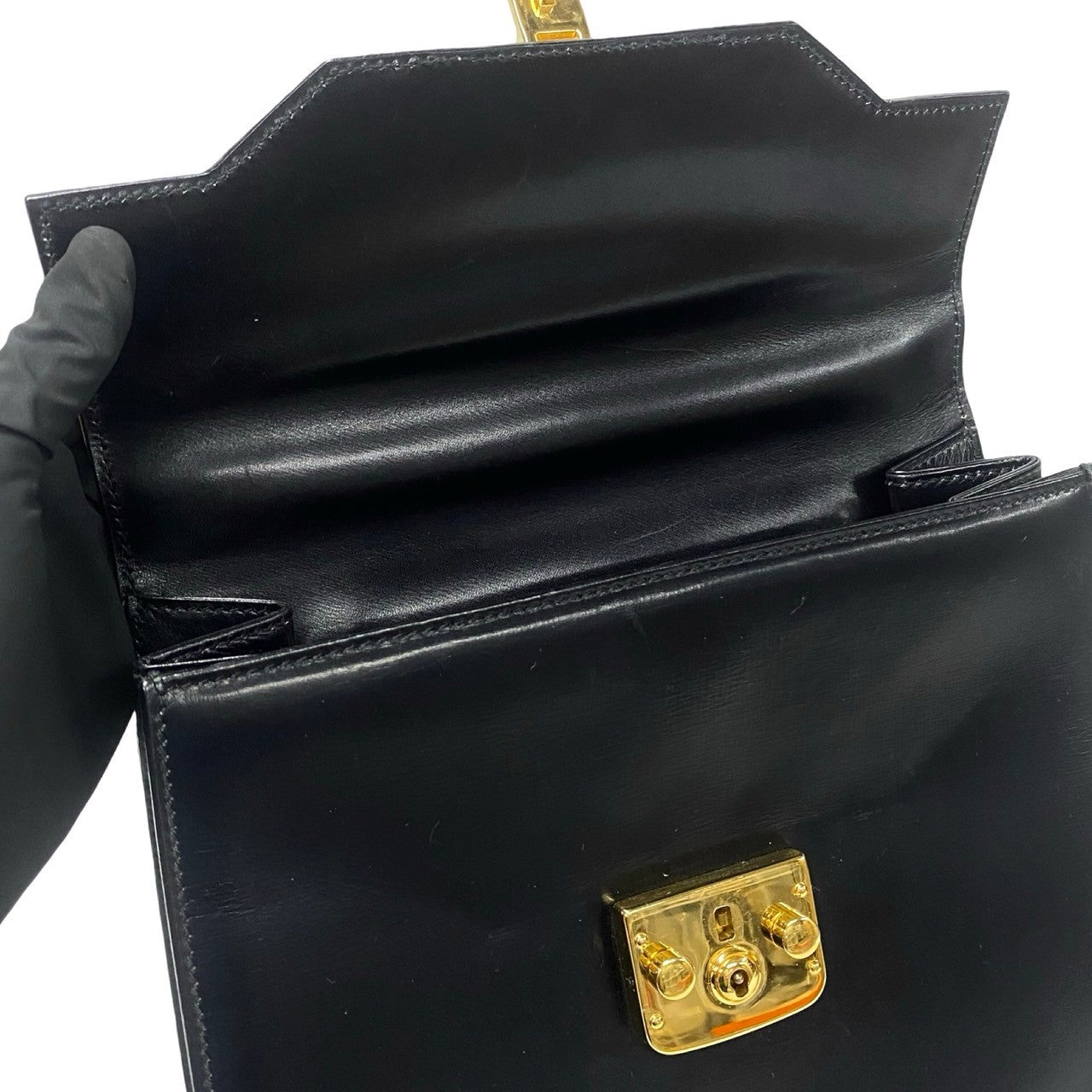 GUCCI Shoulder Bag leather black Ready lock