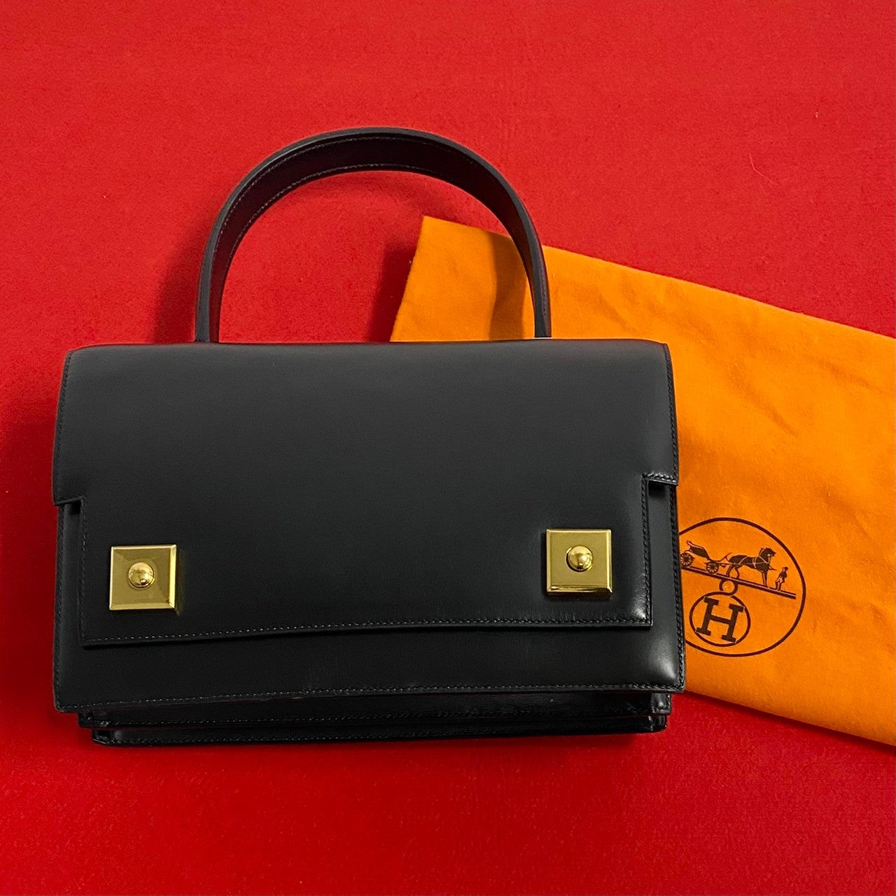HERMES Handbag leather black piano