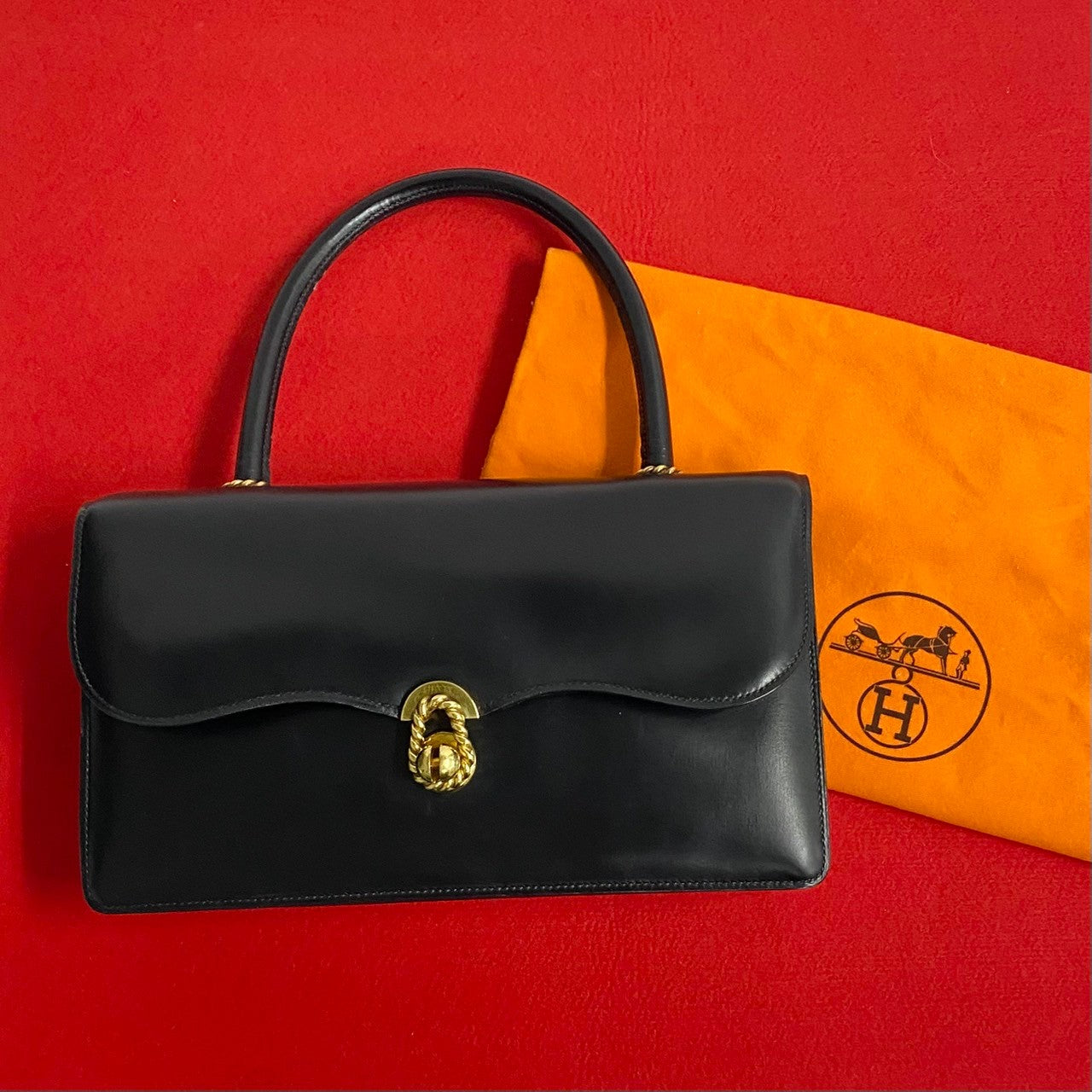 HERMES Handbag leather black