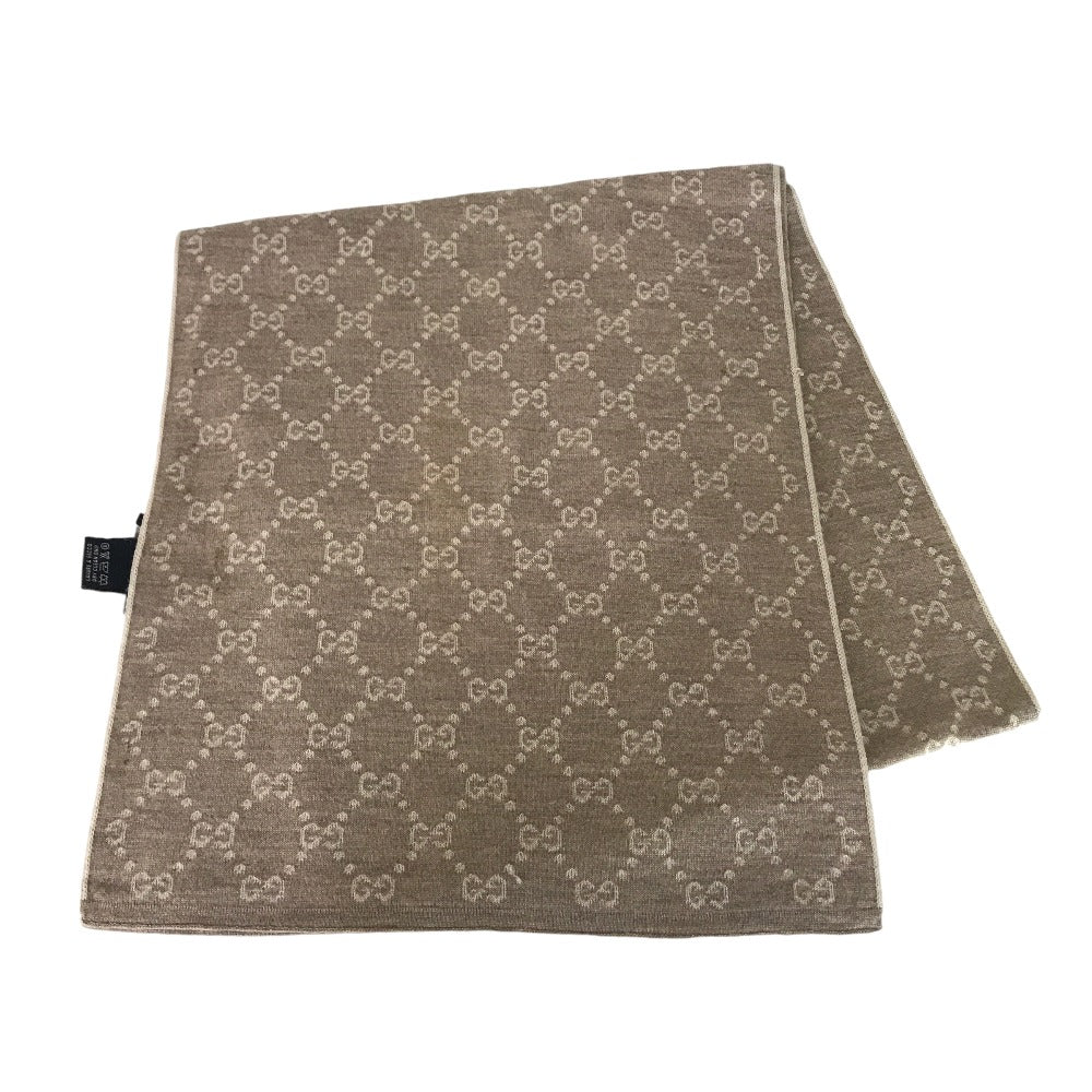 GUCCI Scarf wool beige GG pattern reversible shawl