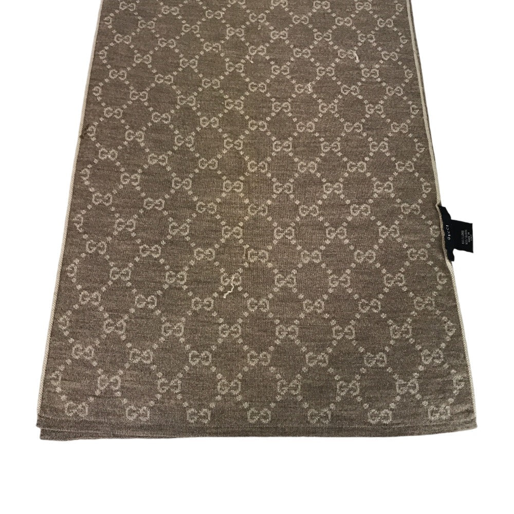 GUCCI Scarf wool beige GG pattern reversible shawl