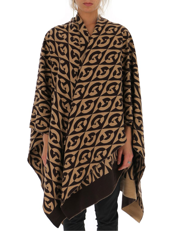 Gucci GG Rhombus Poncho In Brown