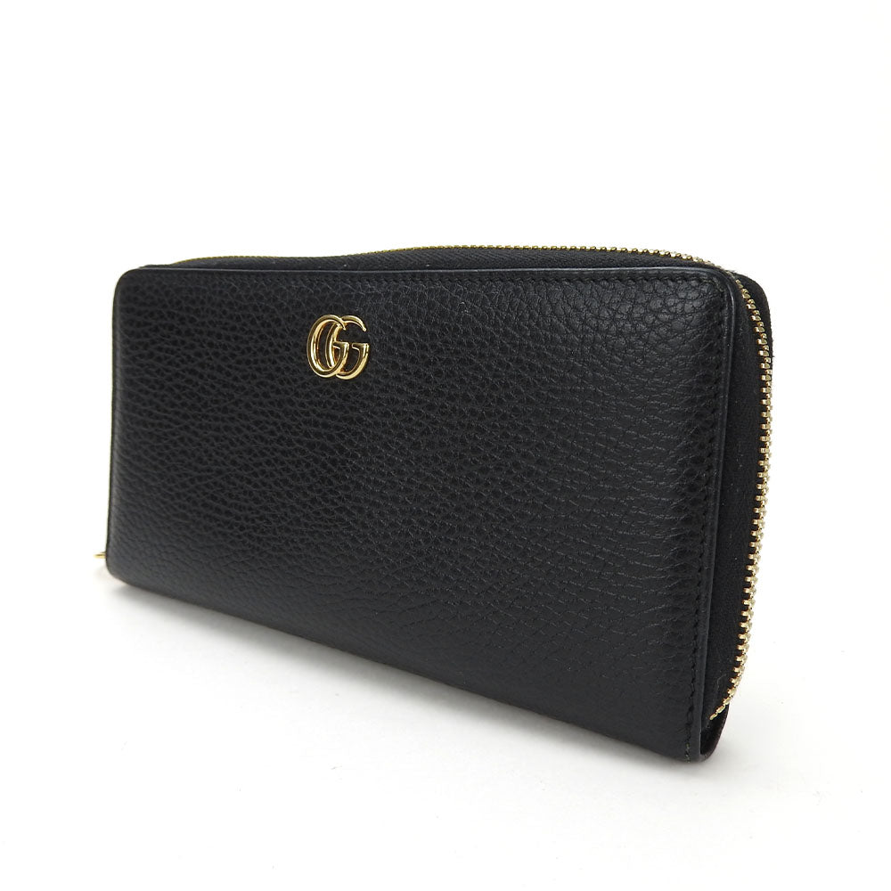 GUCCI Long Wallet Purse 456117 leather black GG Marmont Zip Around Women Used