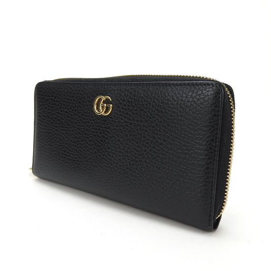 GUCCI Long Wallet Purse 456117 leather black GG Marmont Zip Around Women Used