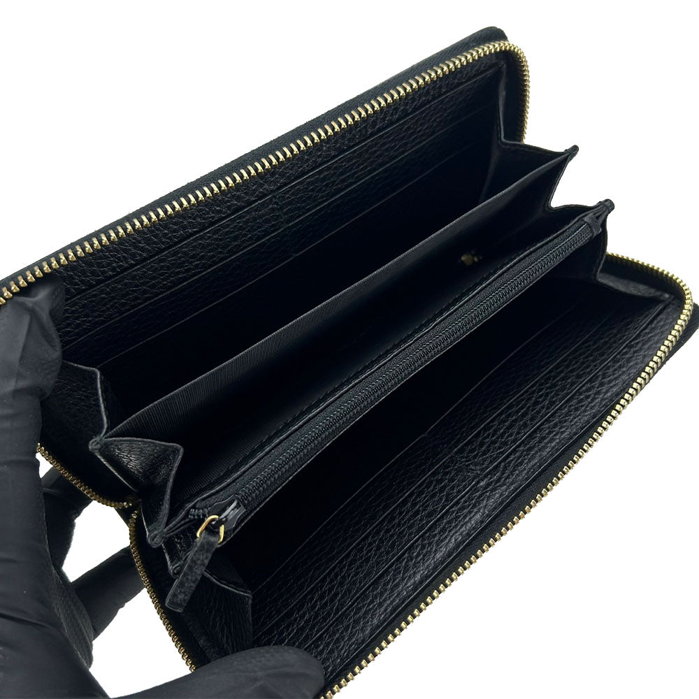 GUCCI Long Wallet Purse 456117 leather black GG Marmont Zip Around Women Used