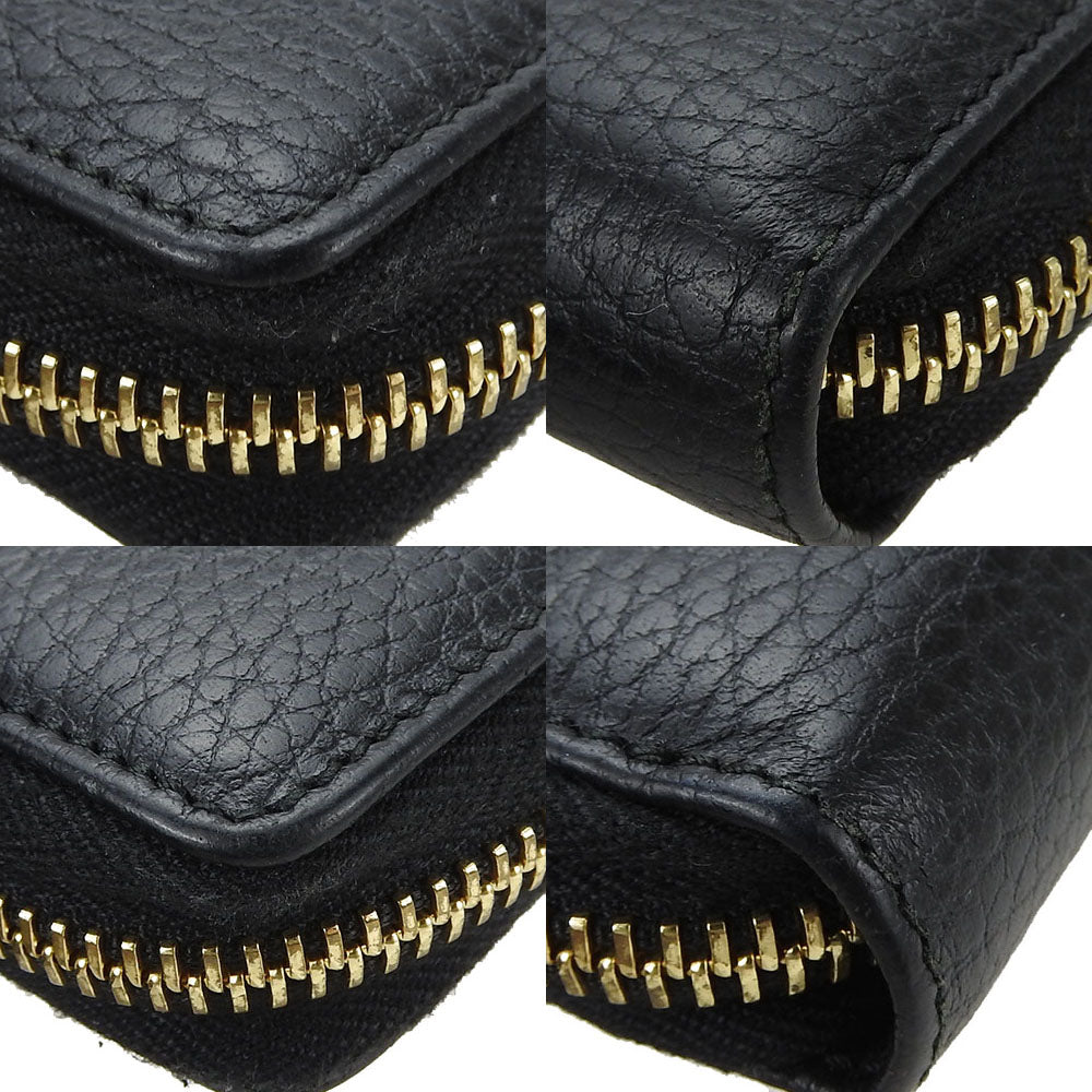 GUCCI Long Wallet Purse 456117 leather black GG Marmont Zip Around Women Used