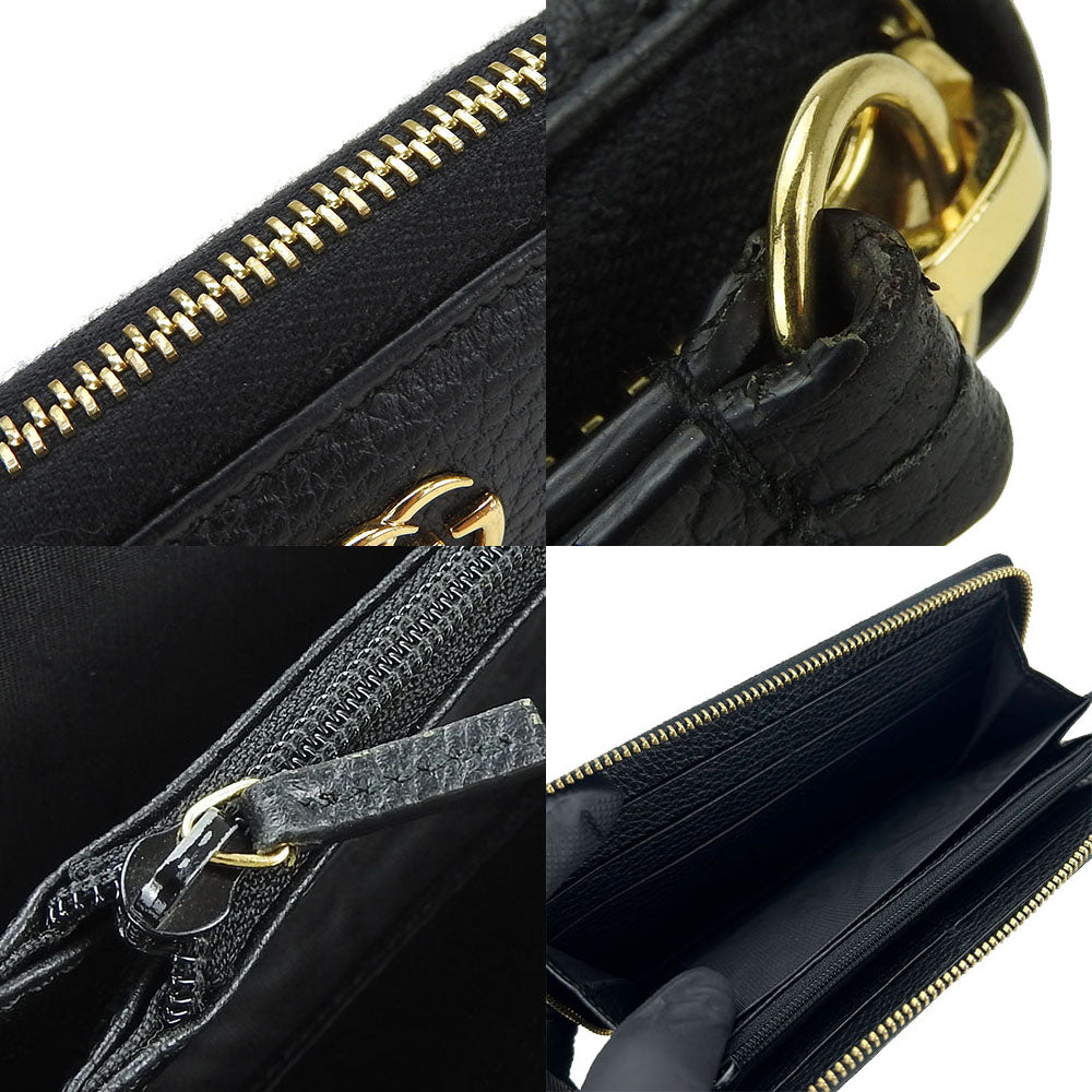 GUCCI Long Wallet Purse 456117 leather black GG Marmont Zip Around Women Used