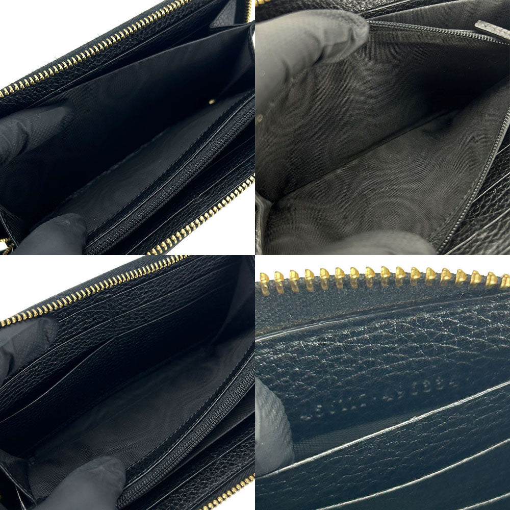 GUCCI Long Wallet Purse 456117 leather black GG Marmont Zip Around Women Used