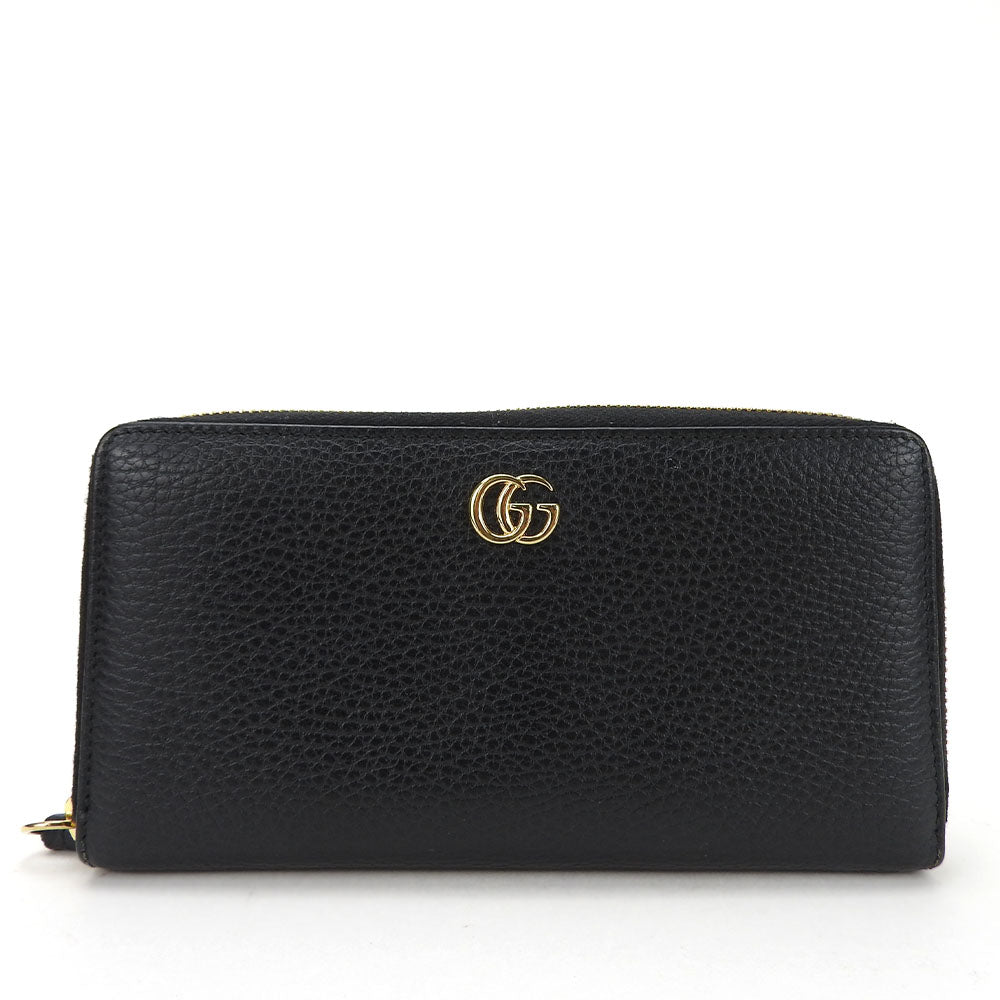 GUCCI Long Wallet Purse 456117 leather black GG Marmont Zip Around Women Used