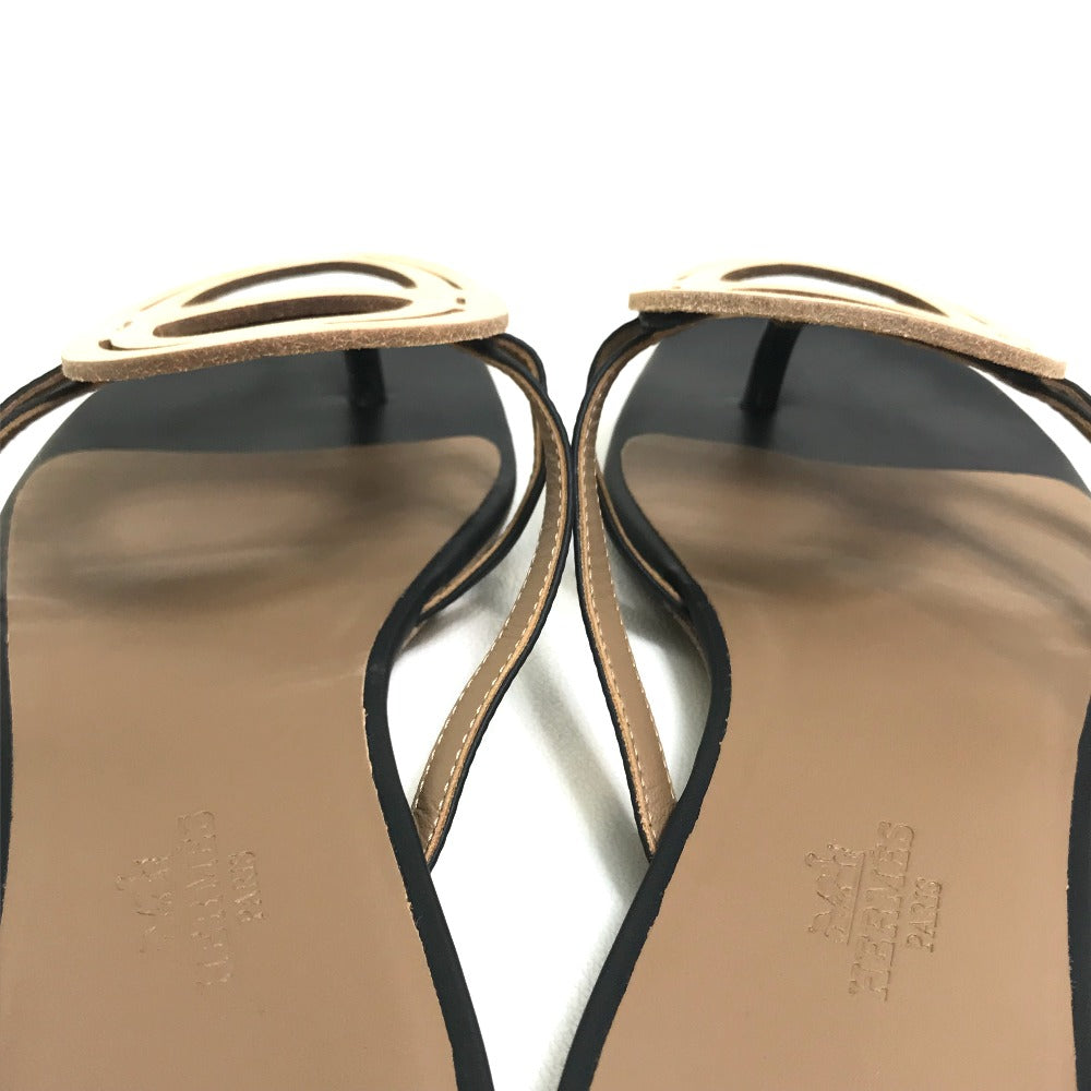 HERMES Sandals leather Beige x black x brown Chene Dunkle 37