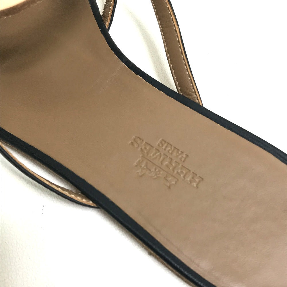HERMES Sandals leather Beige x black x brown Chene Dunkle 37