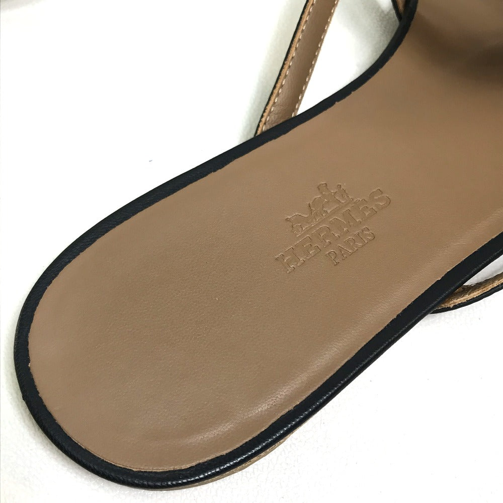 HERMES Sandals leather Beige x black x brown Chene Dunkle 37