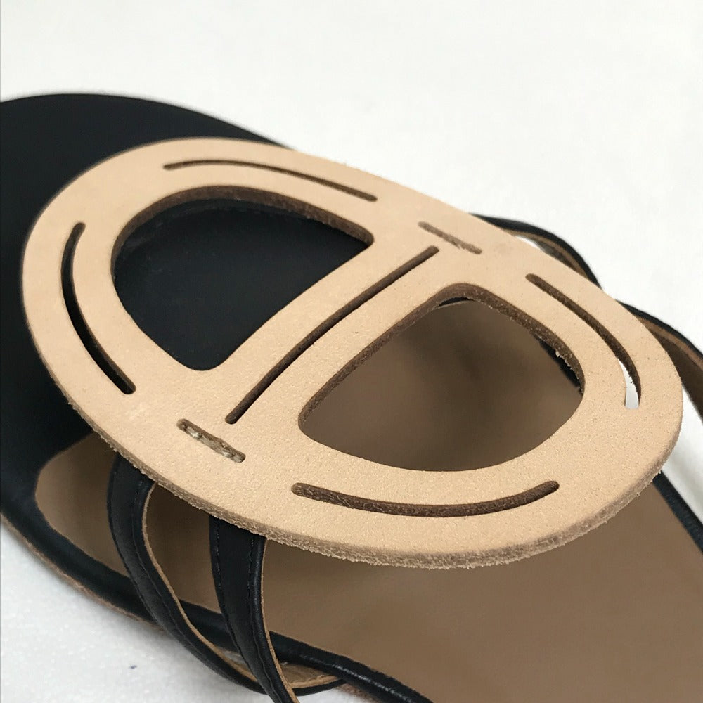 HERMES Sandals leather Beige x black x brown Chene Dunkle 37