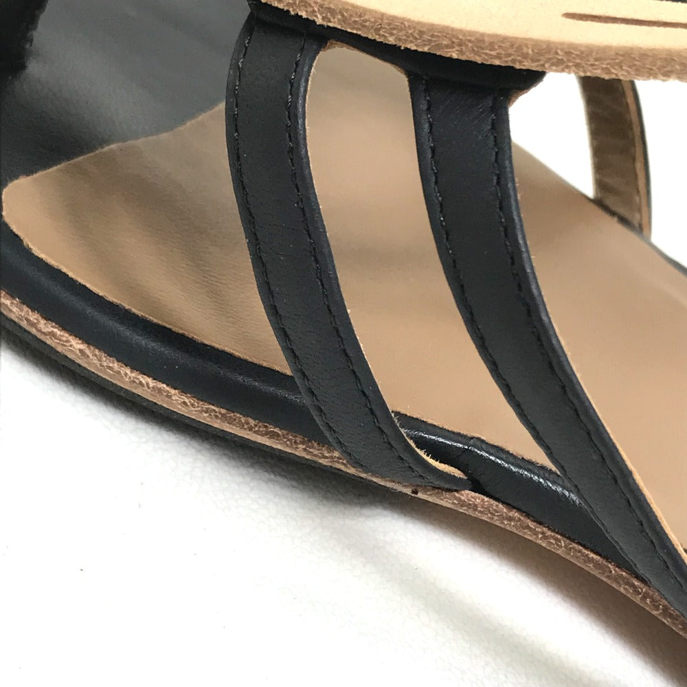 HERMES Sandals leather Beige x black x brown Chene Dunkle 37