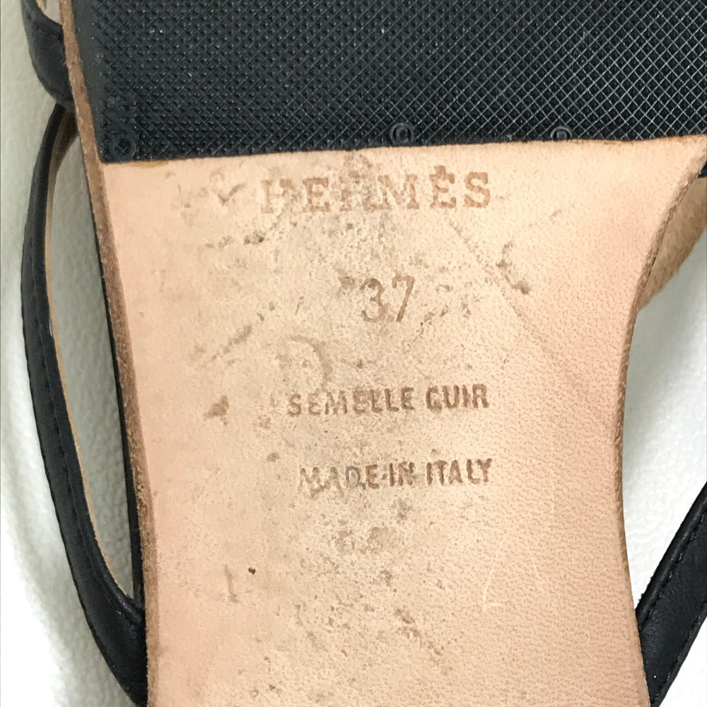 HERMES Sandals leather Beige x black x brown Chene Dunkle 37