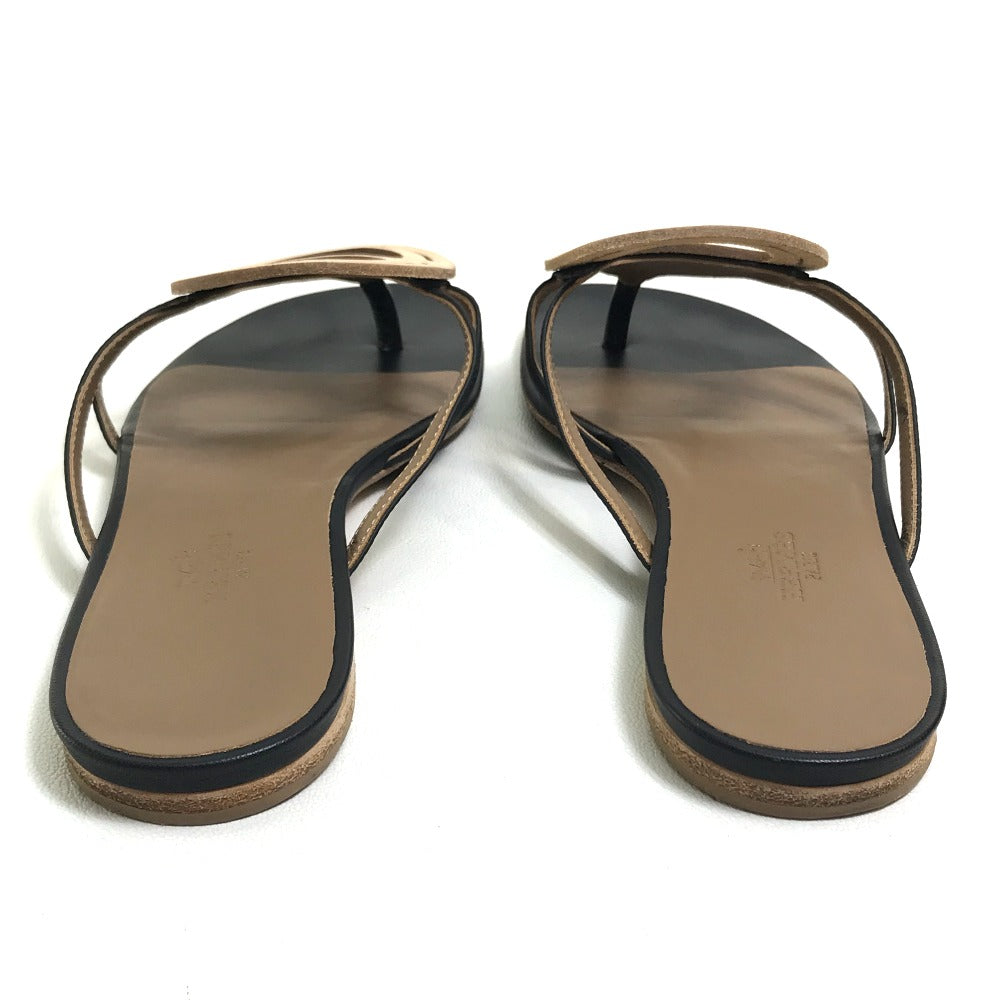 HERMES Sandals leather Beige x black x brown Chene Dunkle 37