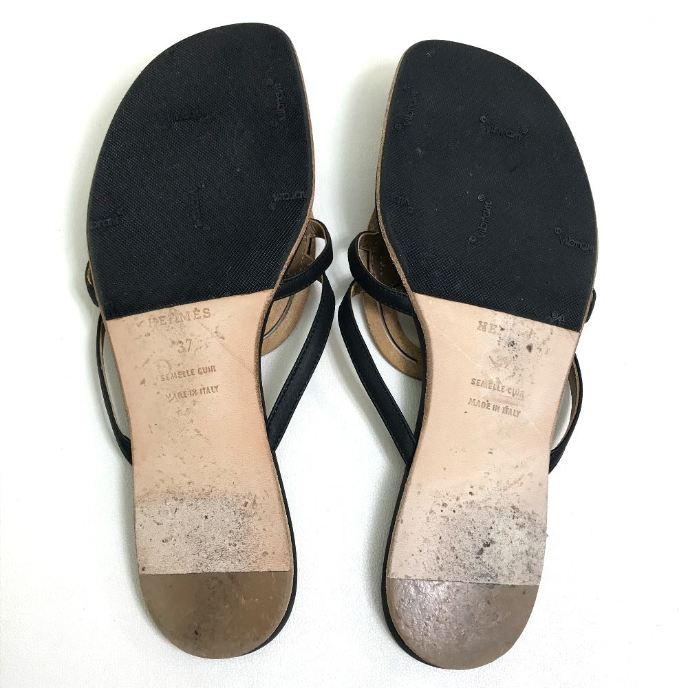 HERMES Sandals leather Beige x black x brown Chene Dunkle 37