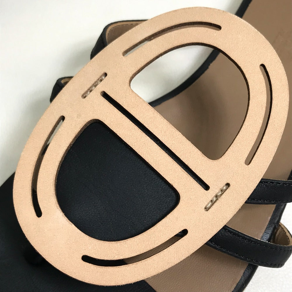 HERMES Sandals leather Beige x black x brown Chene Dunkle 37