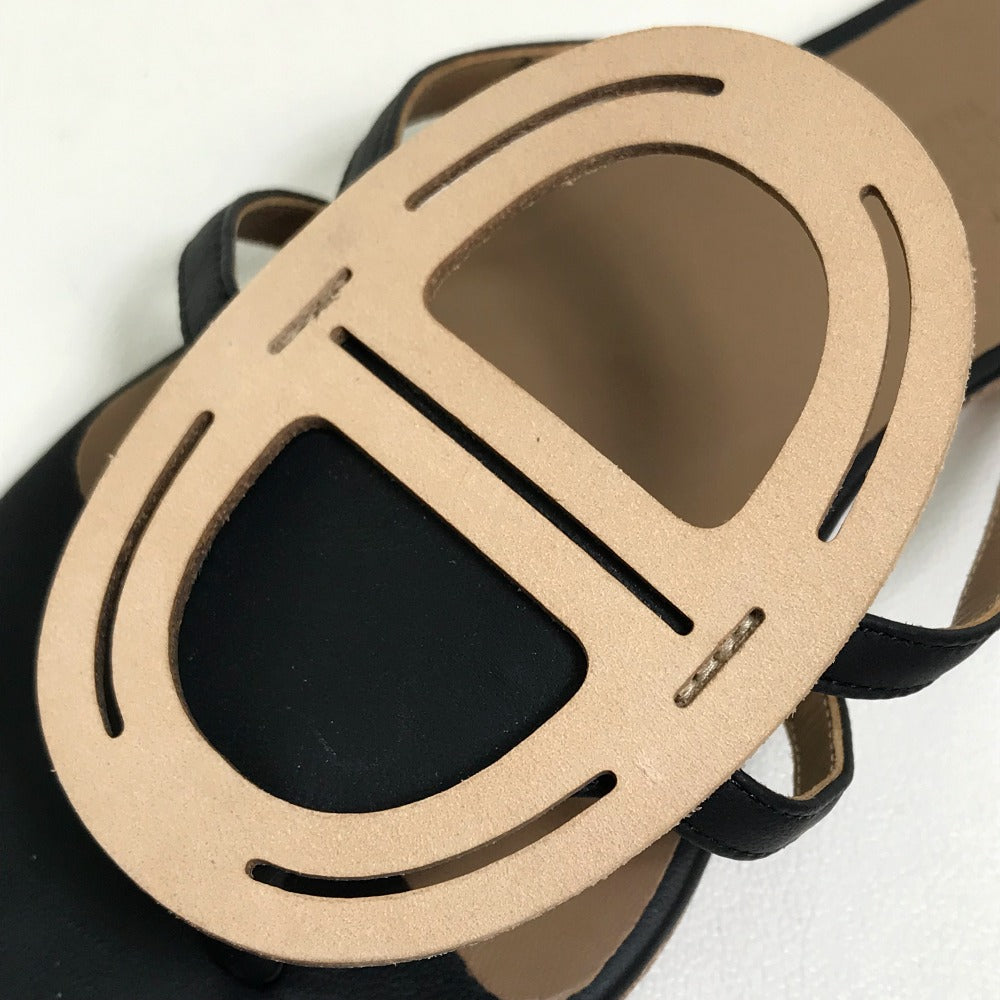 HERMES Sandals leather Beige x black x brown Chene Dunkle 37