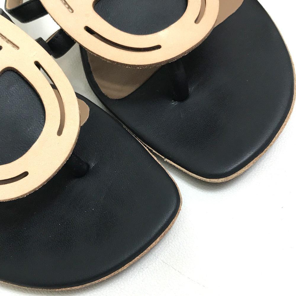 HERMES Sandals leather Beige x black x brown Chene Dunkle 37