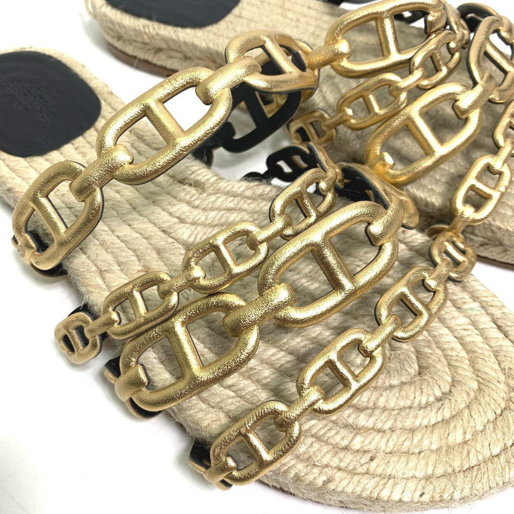 HERMES Sandals leather gold flat Chene Dunkle Ancone Women 36 Used