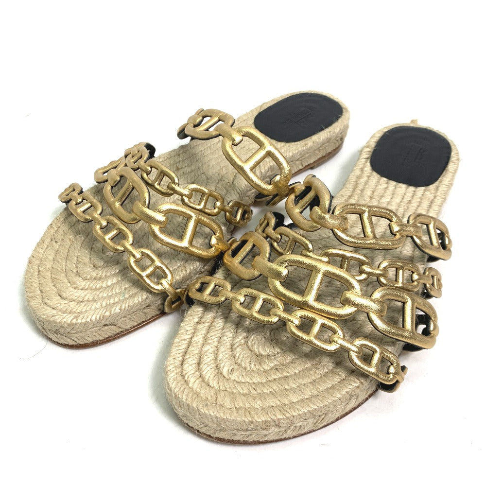 HERMES Sandals leather gold flat Chene Dunkle Ancone Women 36 Used