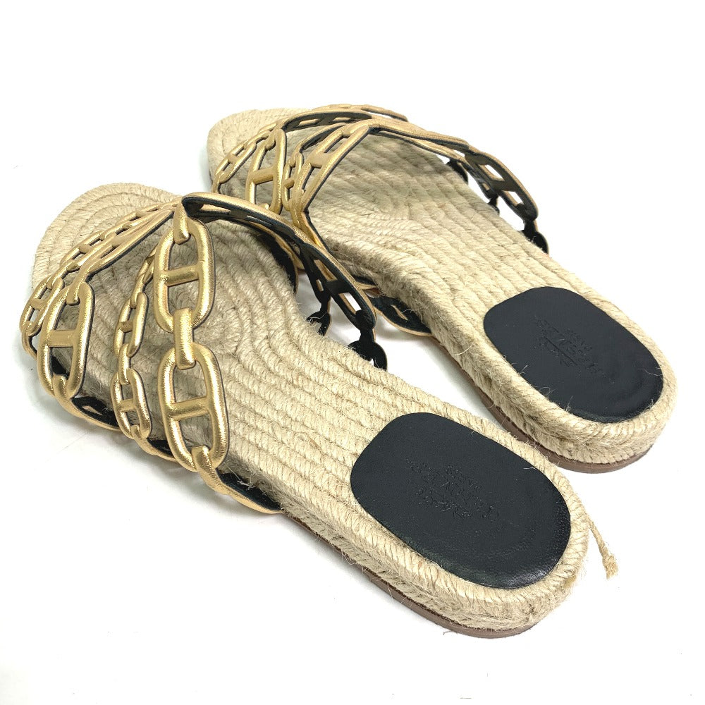 HERMES Sandals leather gold flat Chene Dunkle Ancone Women 36 Used