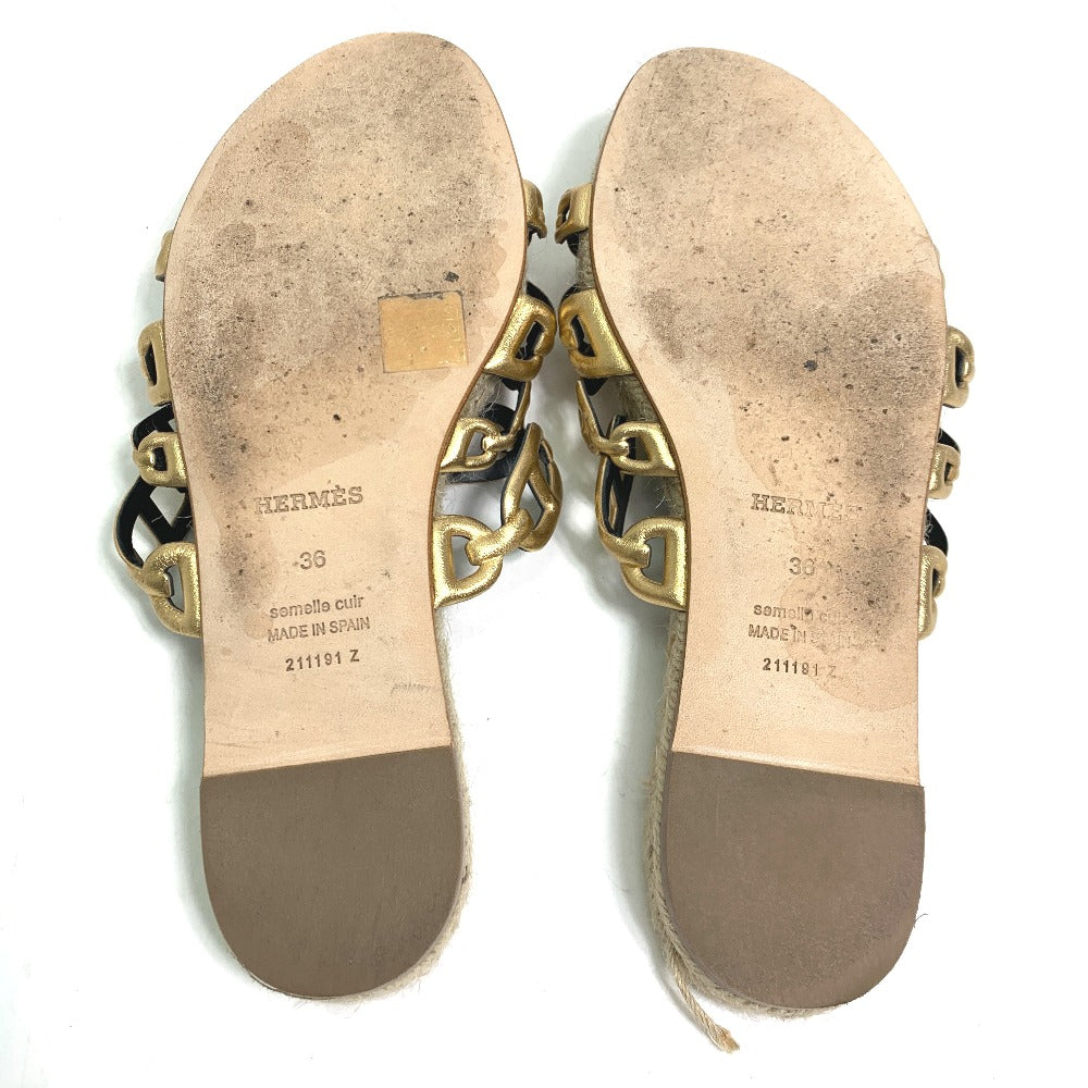 HERMES Sandals leather gold flat Chene Dunkle Ancone Women 36 Used