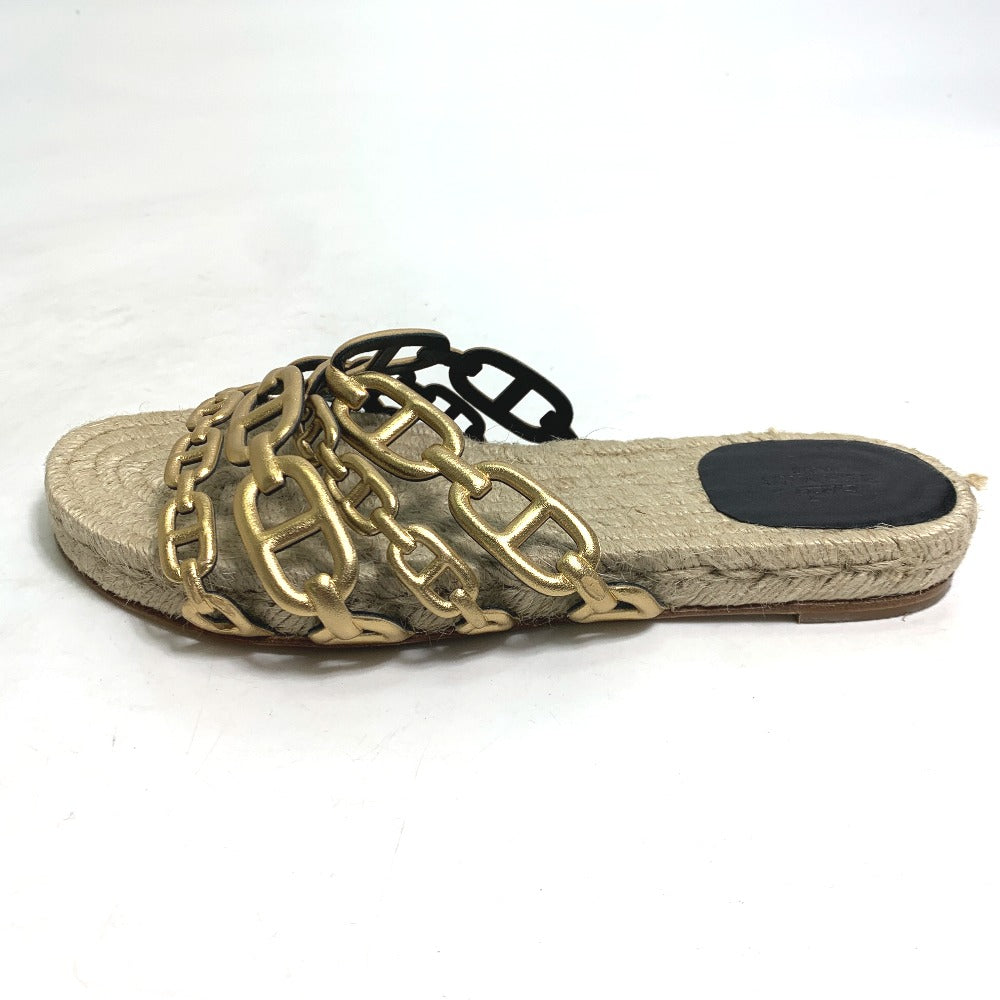 HERMES Sandals leather gold flat Chene Dunkle Ancone Women 36 Used