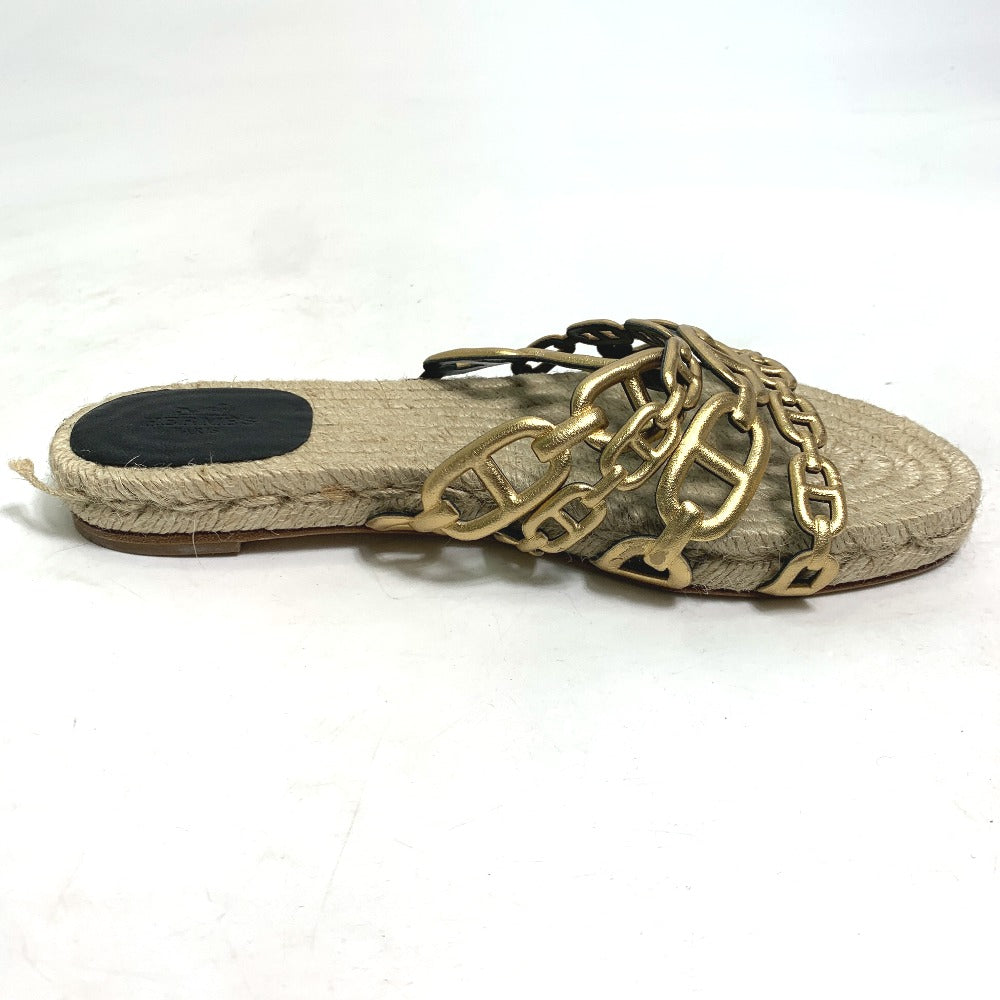 HERMES Sandals leather gold flat Chene Dunkle Ancone Women 36 Used