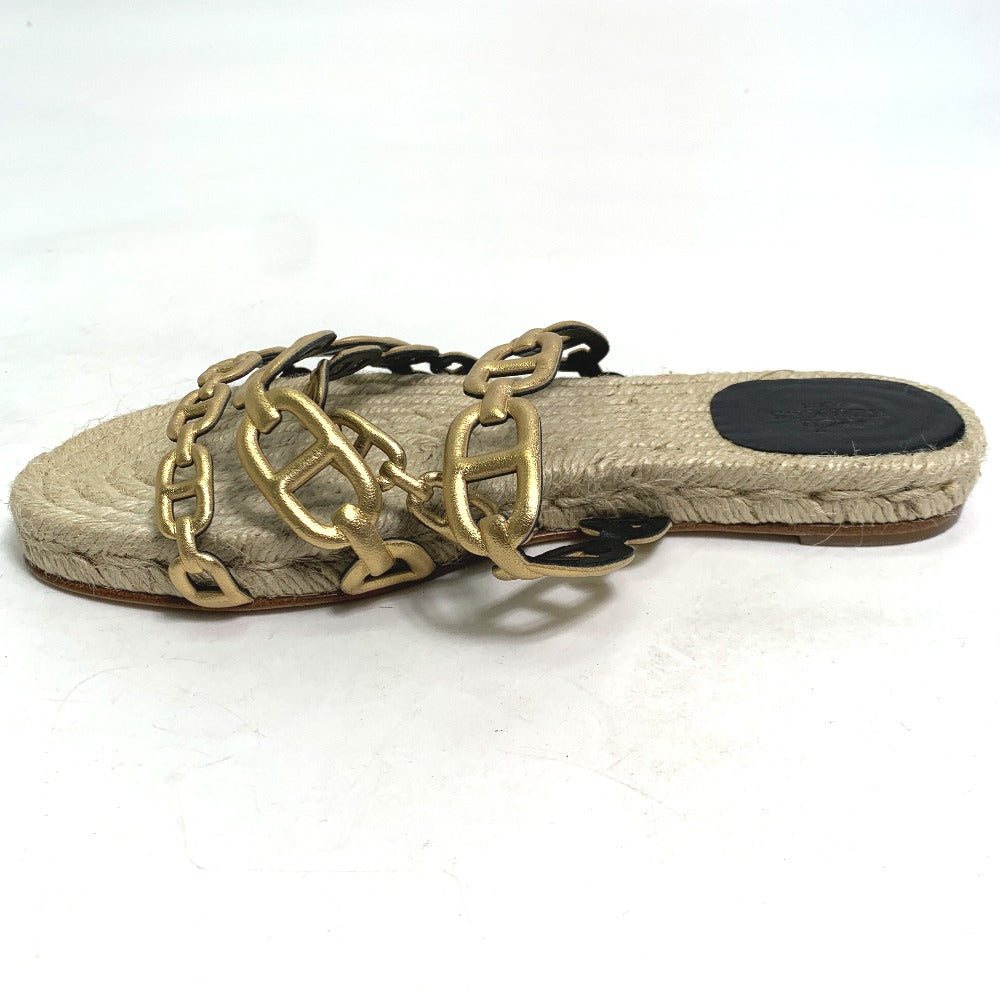 HERMES Sandals leather gold flat Chene Dunkle Ancone Women 36 Used