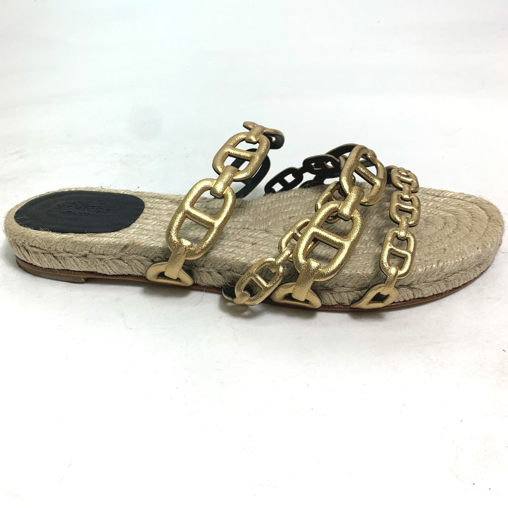 HERMES Sandals leather gold flat Chene Dunkle Ancone Women 36 Used