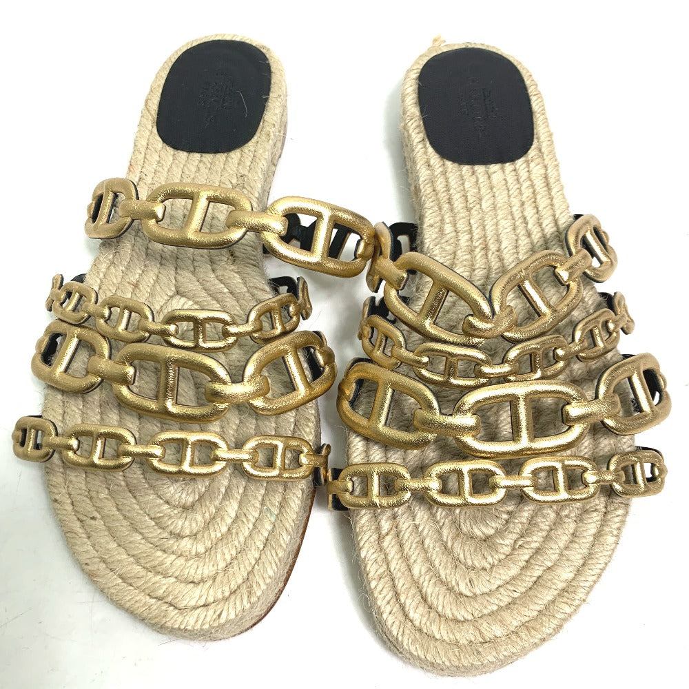 HERMES Sandals leather gold flat Chene Dunkle Ancone Women 36 Used